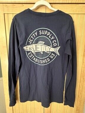 JETTY SUPPlY COMPANY - Long Sleeve Fish Graphic T-Shirt -  Size M - 100% Cotton